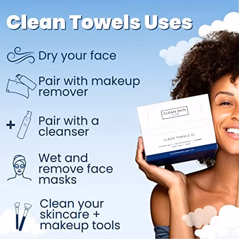 Clean Skin Clean Towels XL, Toalla facial de base biológica, Toallita facial desechable, Toallita facial, Toallitas secas desmaquillantes, Ultra suaves, 50 CT, 1 paquete